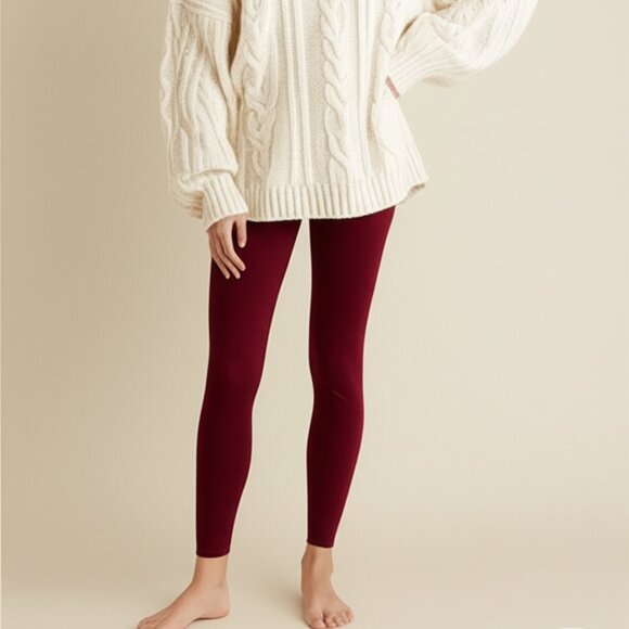 E&K Maroon Fleece Leggings One Size Dark Academia Schoolgirl Collegiate Fall - Picture 1 of 5
